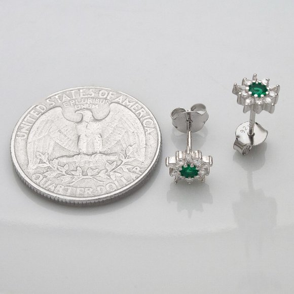 Stunning Emerald CZ Star Earrings, Sterling Silver, Hypoallergenic, Dainty Studs - Picture 2 of 5